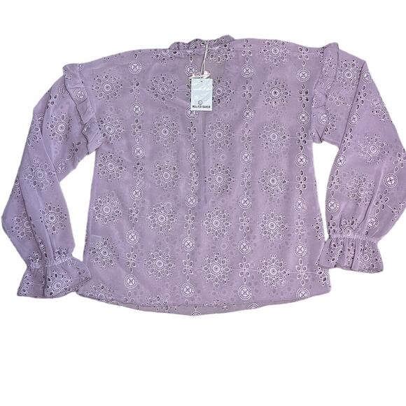 Walter Baker Violet Semi-Sheer Pull Over Ruffled Eyelet Tracey Top Size Small - Picture 10 of 11
